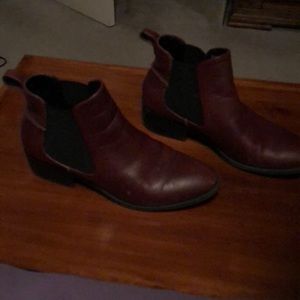 Chelsea style burgundy leather booties.